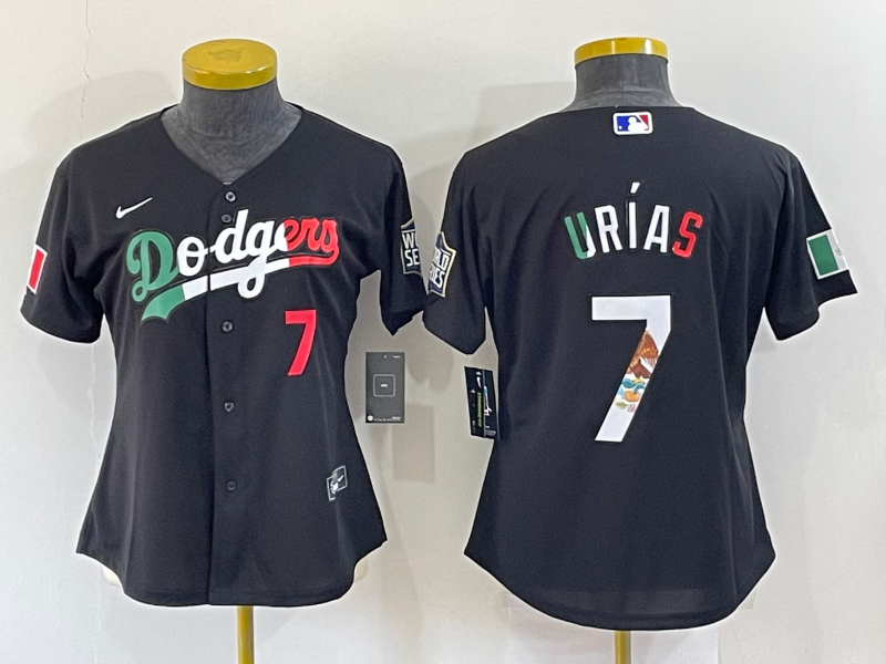Women's Los Angeles Dodgers #7 Julio Urias Black Mexico Number 2020 World Series Cool Base Nike Jersey