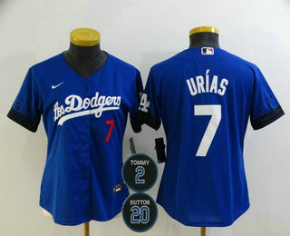 Women's Los Angeles Dodgers #7 Julio Urias Blue #2 #20 Patch City Connect Number Cool Base Stitched Jersey