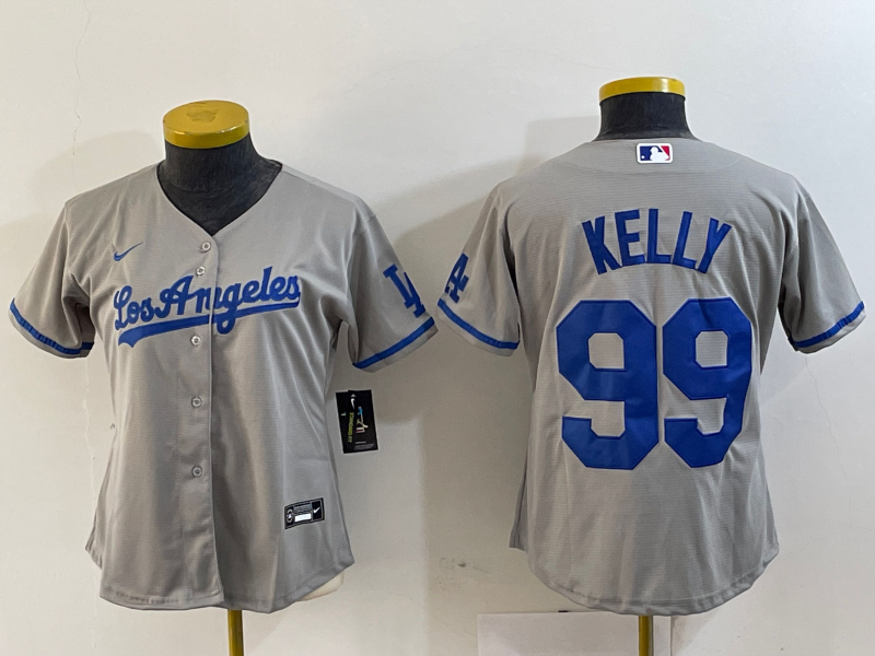 Women's Los Angeles Dodgers #99 Joe Kelly Grey With Los Stitched Cool Base Nike Jersey