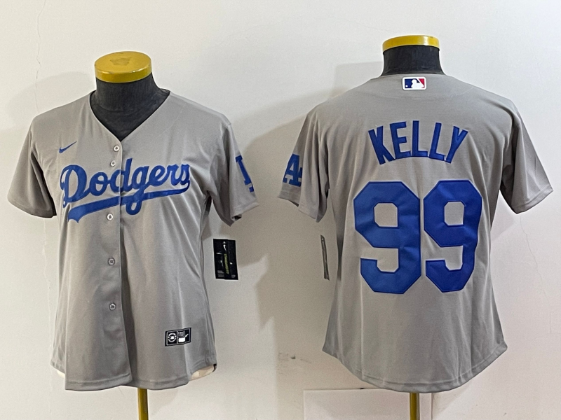 Women's Los Angeles Dodgers #99 Joe Kelly Grey With Los Stitched Cool Base Nike Jerseys