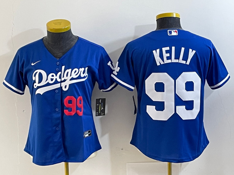Women's Los Angeles Dodgers #99 Joe Kelly Number Blue Stitched Cool Base Nike Jersey