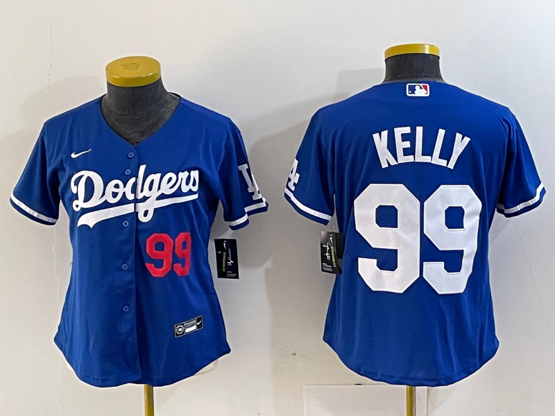 Women's Los Angeles Dodgers #99 Joe Kelly Number Blue Stitched Cool Base Nike Jersey1