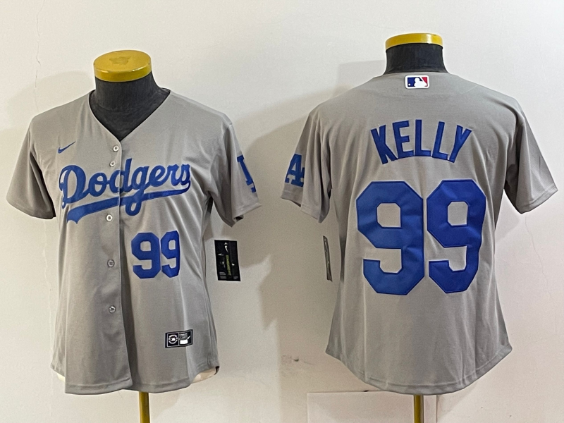 Women's Los Angeles Dodgers #99 Joe Kelly Number Grey Stitched Cool Base Nike Jersey