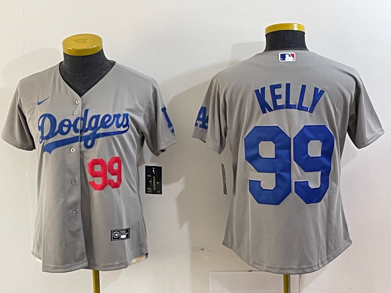 Women's Los Angeles Dodgers #99 Joe Kelly Number Grey Stitched Cool Base Nike Jerseys