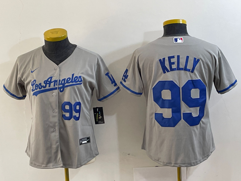 Women's Los Angeles Dodgers #99 Joe Kelly Number Grey With Los Stitched Cool Base Nike Jersey