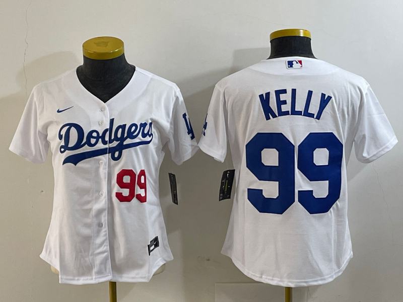 Women's Los Angeles Dodgers #99 Joe Kelly Number White Stitched Cool Base Nike Jersey