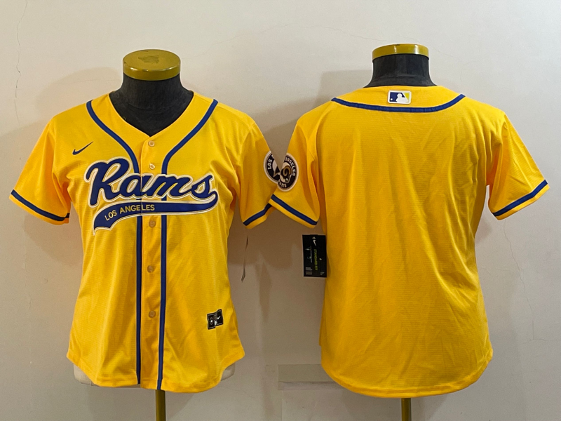 Women's Los Angeles Rams Blank Yellow With Patch Cool Base Stitched Baseball Jersey
