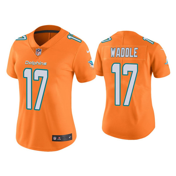 Women's Miami Dolphins #17 Jaylen Waddle Orange Vapor Untouchable Stitched Jersey(Run Small)