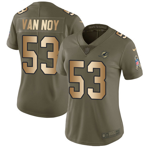 Women's Miami Dolphins #53 Kyle Van Noy Olive Gold Stitched Limited 2017 Salute To Service Jersey