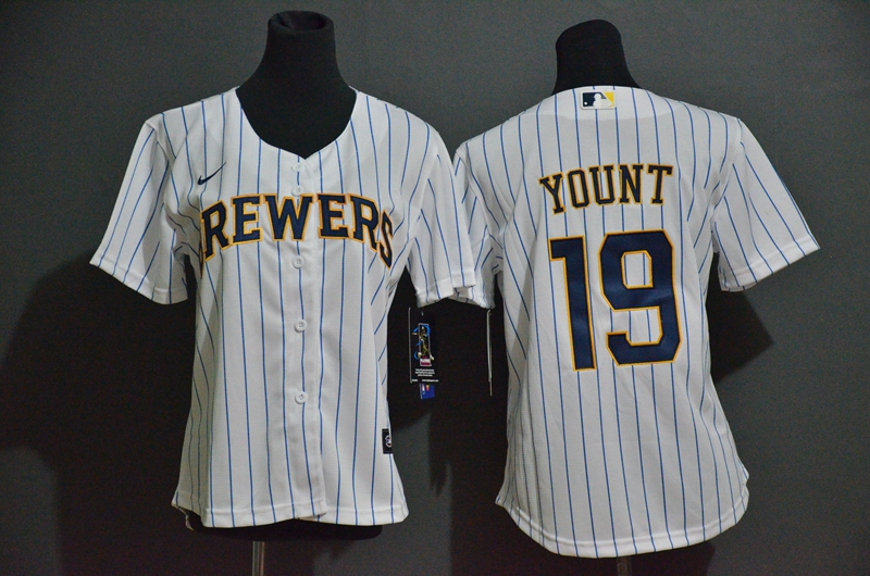 Women's Milwaukee Brewers #19 Robin Yount White Stitched MLB Cool Base Nike Jersey
