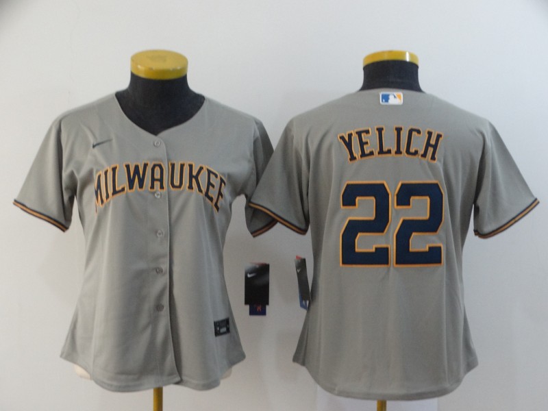 Women's Milwaukee Brewers #22 Christian Yelich Gray Stitched MLB Cool Base Nike Jersey