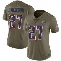 Women's New England Patriots #27 J.C. Jackson Limited Salute to Service Green Jersey