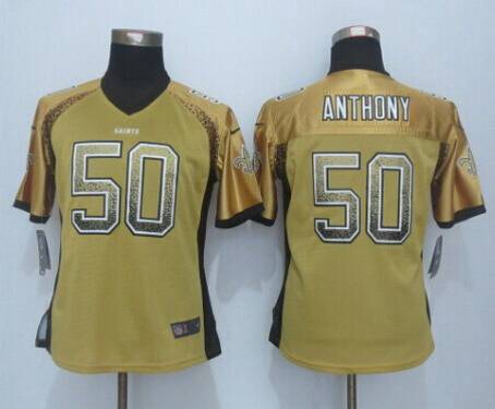 Women's New Orleans Saints #50 Stephone Anthony Nike Drift Fashion Gold Jersey
