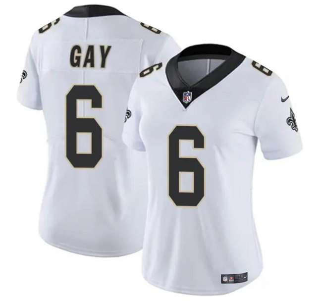 Women's New Orleans Saints #6 Willie Gay White Vapor Football Stitched Game Jersey(Run Small)