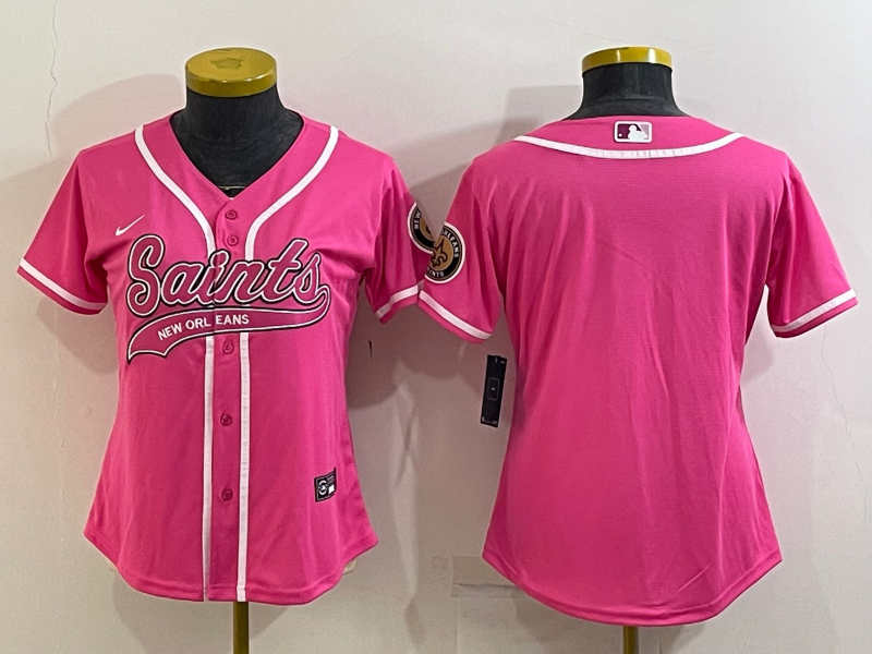 Women's New Orleans Saints Blank Pink With Patch Cool Base Stitched Baseball Jersey