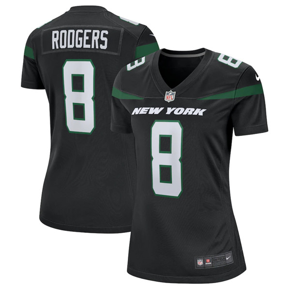 Women's New York Jets #8 Aaron Rodgers Black Stitched Game Football Jersey(Run Small)