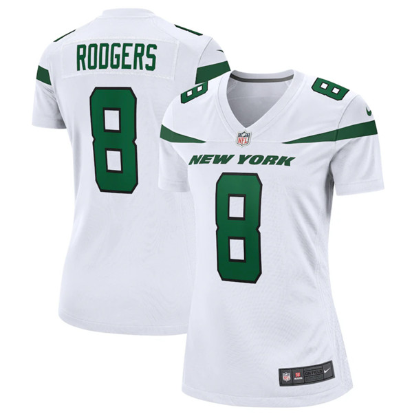 Women's New York Jets #8 Aaron Rodgers White Stitched Game Football Jersey(Run Small)