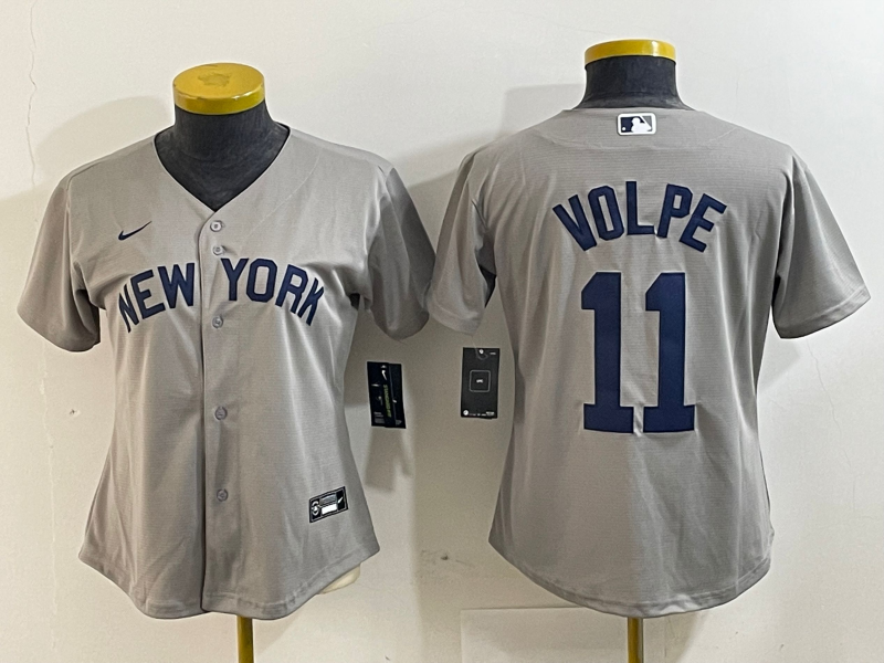 Women's New York Yankees #11 Anthony Volpe Name 2021 Grey Field of Dreams Cool Base Stitched Jersey