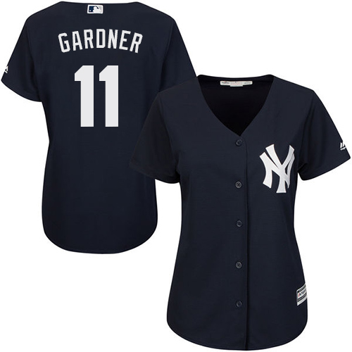 Women's New York Yankees #11 Brett Gardner Authentic Navy Blue Alternate MLB Jersey