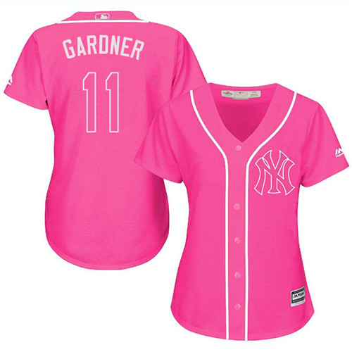 Women's New York Yankees #11 Brett Gardner Authentic Pink Fashion Cool Base MLB Jersey