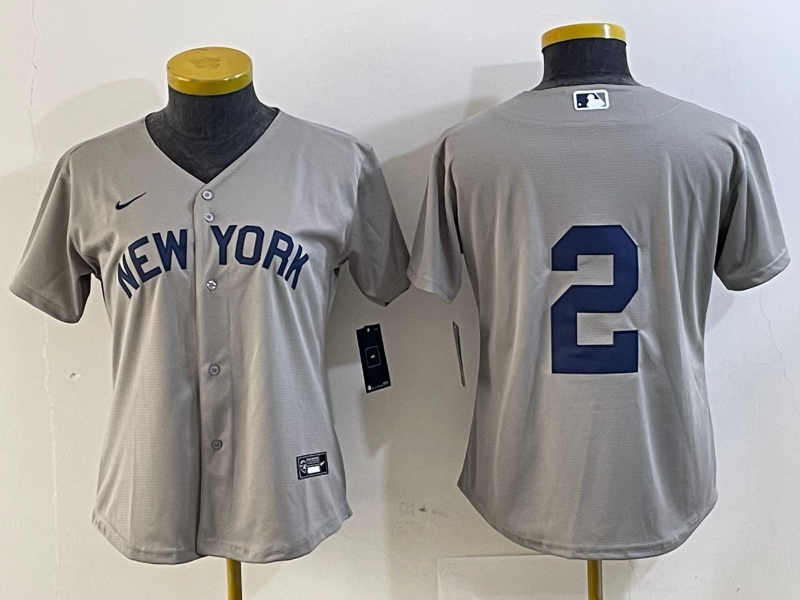 Women's New York Yankees #2 Derek Jeter Gray Field of Dreams Cool Base Jersey