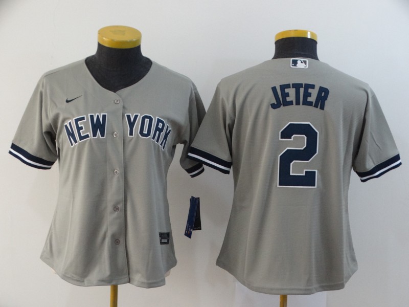 Women's New York Yankees #2 Derek Jeter Gray Stitched MLB Cool Base Nike Jersey