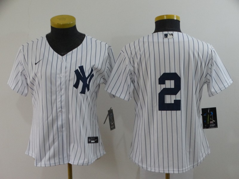 Women's New York Yankees #2 Derek Jeter White No Name Stitched MLB Cool Base Nike Jersey