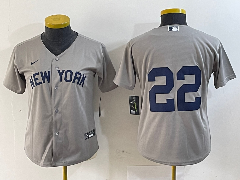 Women's New York Yankees #22 Juan Soto Gray Field of Dreams Cool Base Jersey