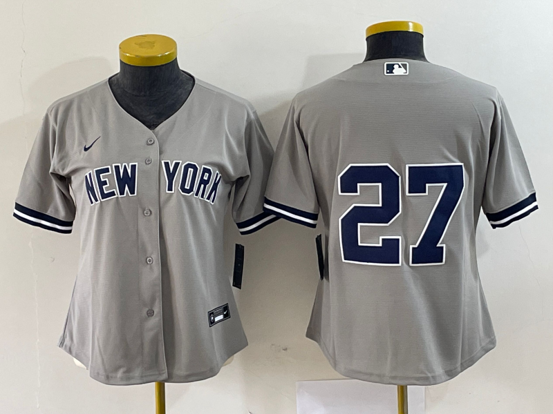 Women's New York Yankees #27 Giancarlo Stanton Grey No Name Stitched Cool Base Jersey