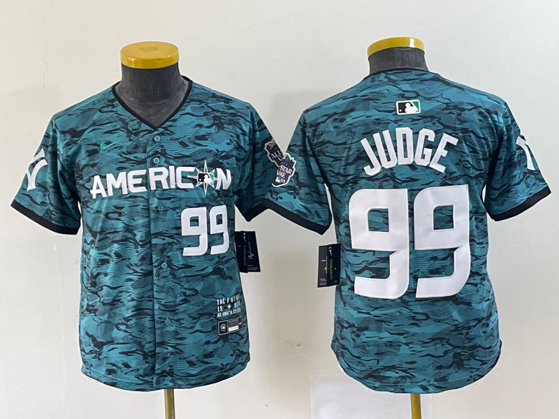 Women's New York Yankees #99 Aaron Judge Number Teal 2023 All star Cool Base Stitched Baseball Jersey