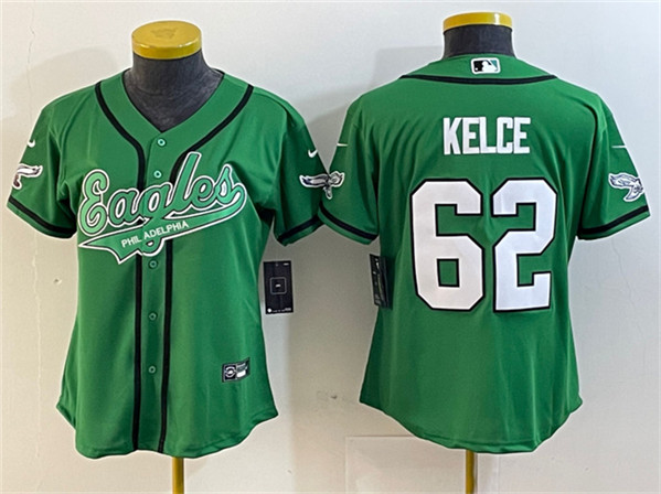 Women's Philadelphia Eagles #62 Jason Kelce Green Cool Base Stitched Baseball Jersey(Run Small)