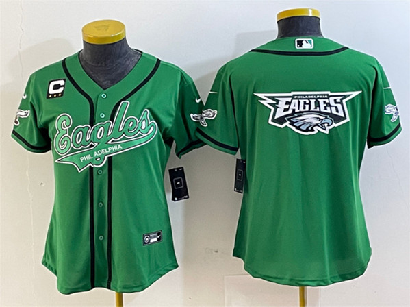 Women's Philadelphia Eagles Green Team Big Logo With 3-Star C Patch Cool Base Stitched Baseball Jersey(Run Small)