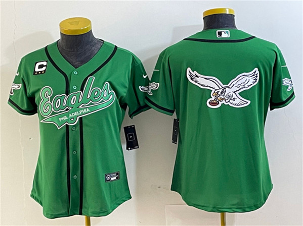 Women's Philadelphia Eagles Green Team Big Logo With 3-Star C Patch Cool Base Stitched Baseball Jerseys