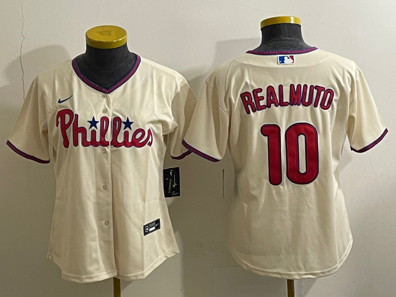 Women's Philadelphia Phillies #10 JT Realmuto Cream Cool Base Jersey