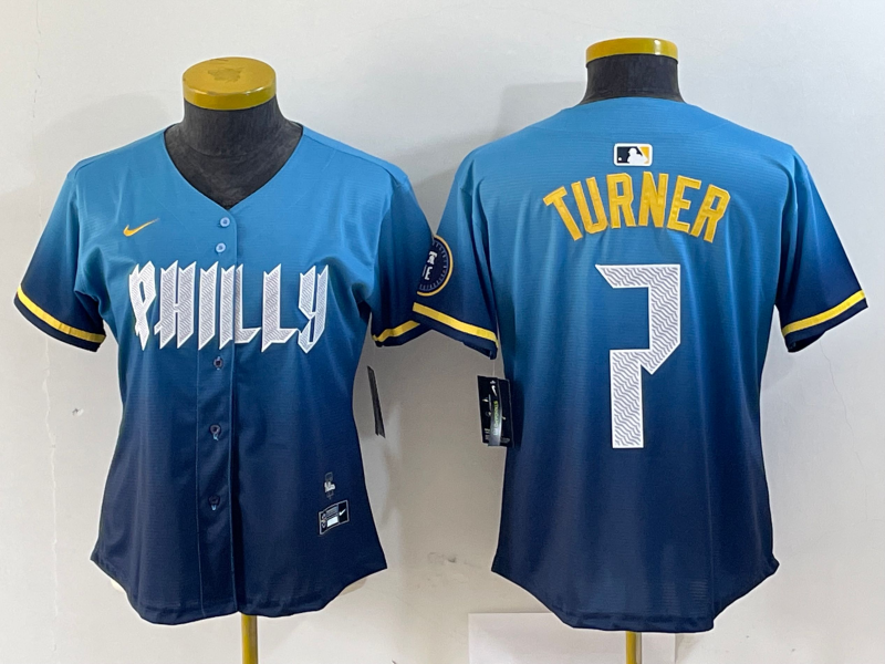 Women's Philadelphia Phillies #7 Trea Turner Blue 2024 City Connect Limited Stitched Jersey