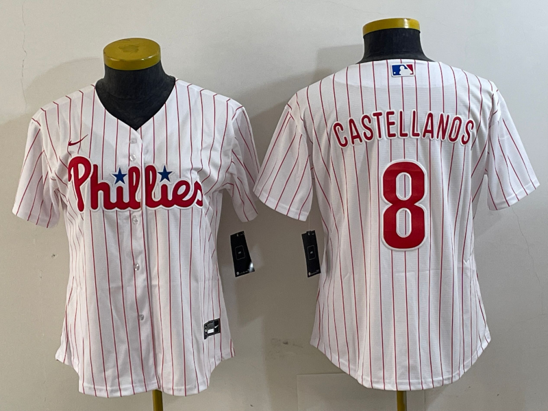 Women's Philadelphia Phillies #8 Nick Castellanos White Cool Base Jersey