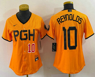 Women's Pittsburgh Pirates #10 Bryan Reynolds Number Yellowd 2023 City Connect Stitched Jersey