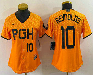 Women's Pittsburgh Pirates #10 Bryan Reynolds Number Yellowd 2023 City Connect Stitched Jersey1