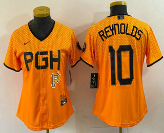 Women's Pittsburgh Pirates #10 Bryan Reynolds Yellowd 2023 City Connect Stitched Jersey 1