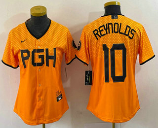 Women's Pittsburgh Pirates #10 Bryan Reynolds Yellowd 2023 City Connect Stitched Jersey