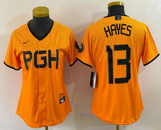 Women's Pittsburgh Pirates #13 KeBryan Hayes Yellow 2023 City Connect Stitched Jersey