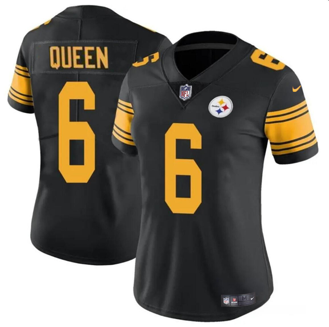 Women's Pittsburgh Steelers #6 Patrick Queen Black Color Rush Football Stitched Jersey(Run Small)