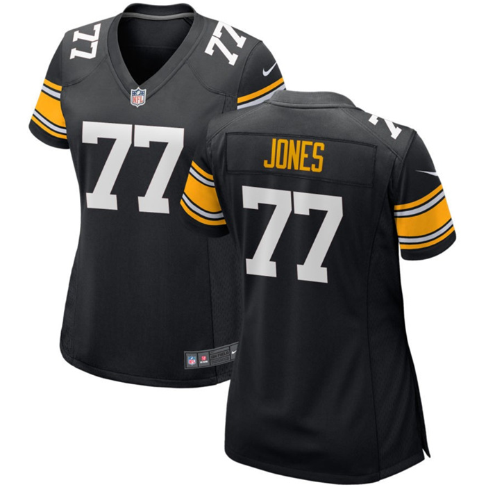 Women's Pittsburgh Steelers #77 Broderick Jones Black 2023 Draft Stitched Game Jersey(Run Small)