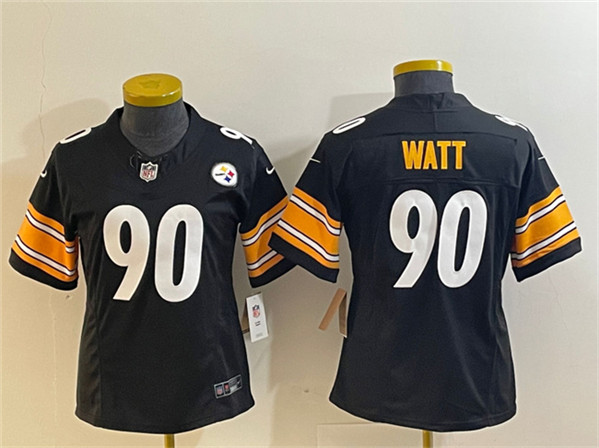 Women's Pittsburgh Steelers #90 T. J. Watt Black 2023 F.U.S.E. Stitched Jerseys
