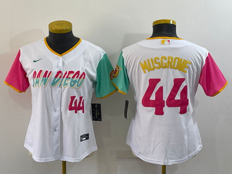 Women's San Diego Padres #44 Joe Musgrove White Number 2022 City Connect Cool Base Stitched Jersey