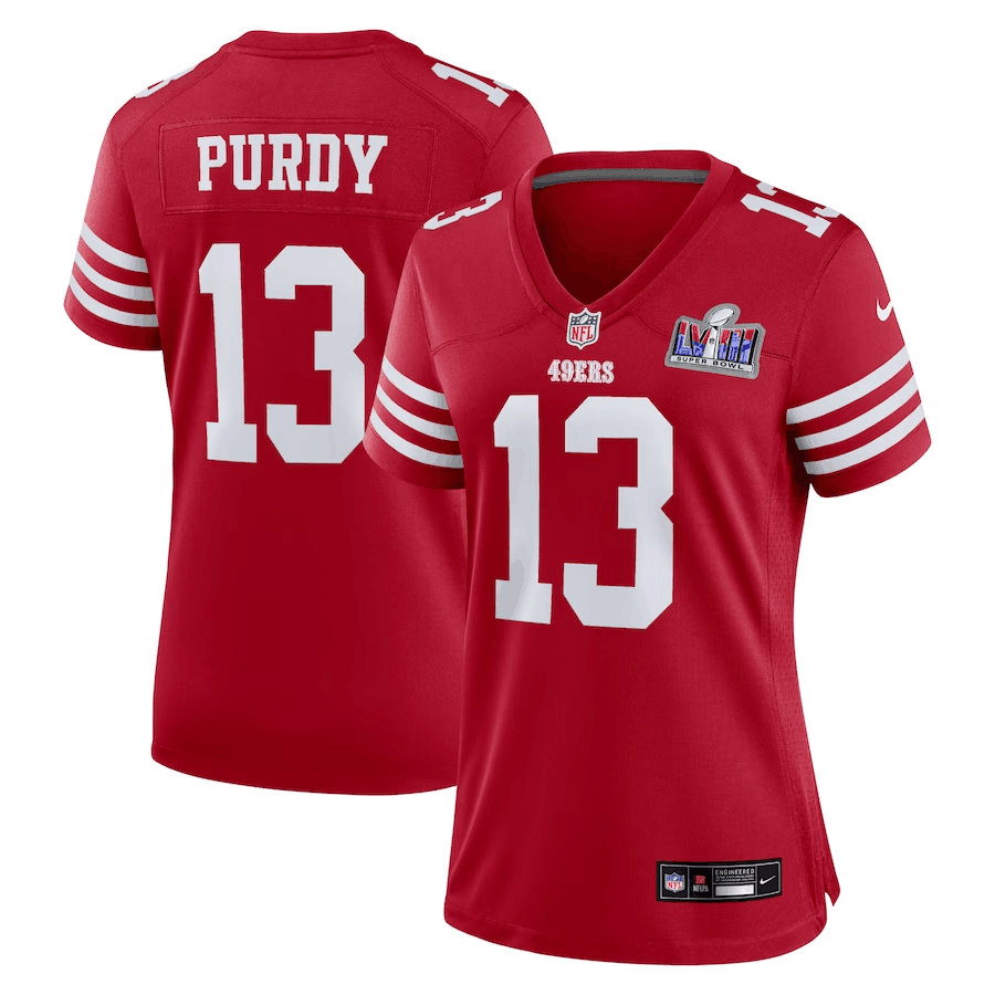 Women's San Francisco 49ers #13 Brock Purdy 2024 Super Bowl LVIII Red Stitched Game Jersey(Run Small)
