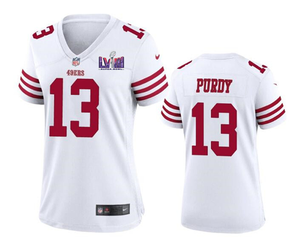 Women's San Francisco 49ers #13 Brock Purdy White Super Bowl LVIII Patch Football Stitched Jersey(Run Small)