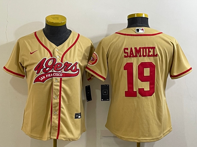 Women's San Francisco 49ers #19 Deebo Samuel Gold With Patch Cool Base Stitched Baseball Jersey