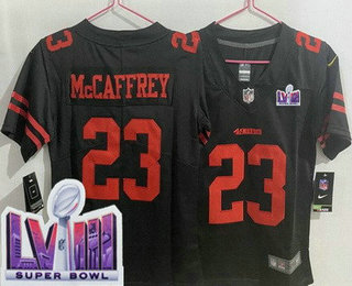 Women's San Francisco 49ers #23 Christian McCaffrey Limited Black LVIII Super Bowl Vapor Jersey