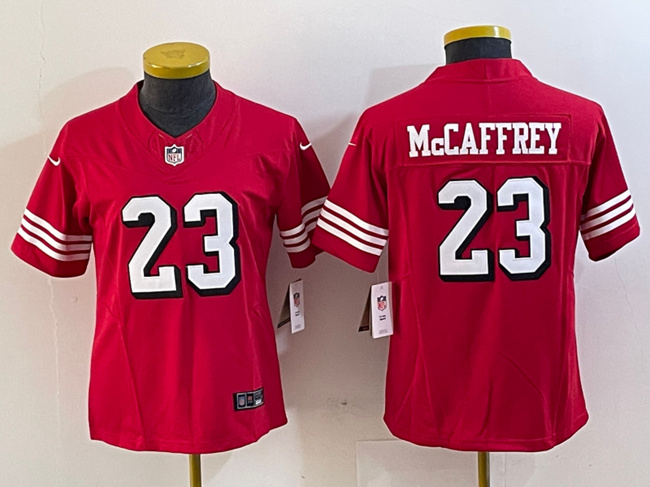 Women's San Francisco 49ers #23 Christian McCaffrey New Red 2023 F.U.S.E. Vapor Untouchable Football Stitched Jersey(Run Small)